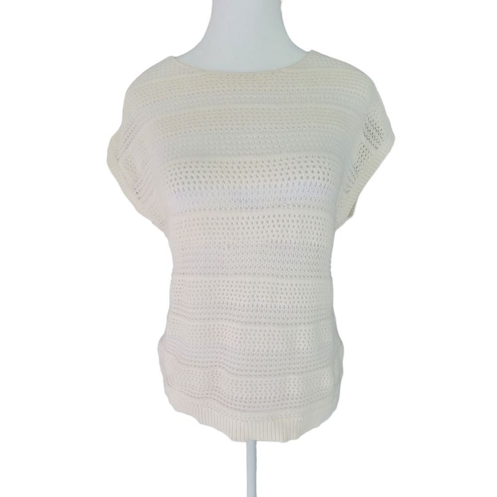 Old Navy Women Cream Shirt Crochet Top Short Sleeves Preppy Casual Small